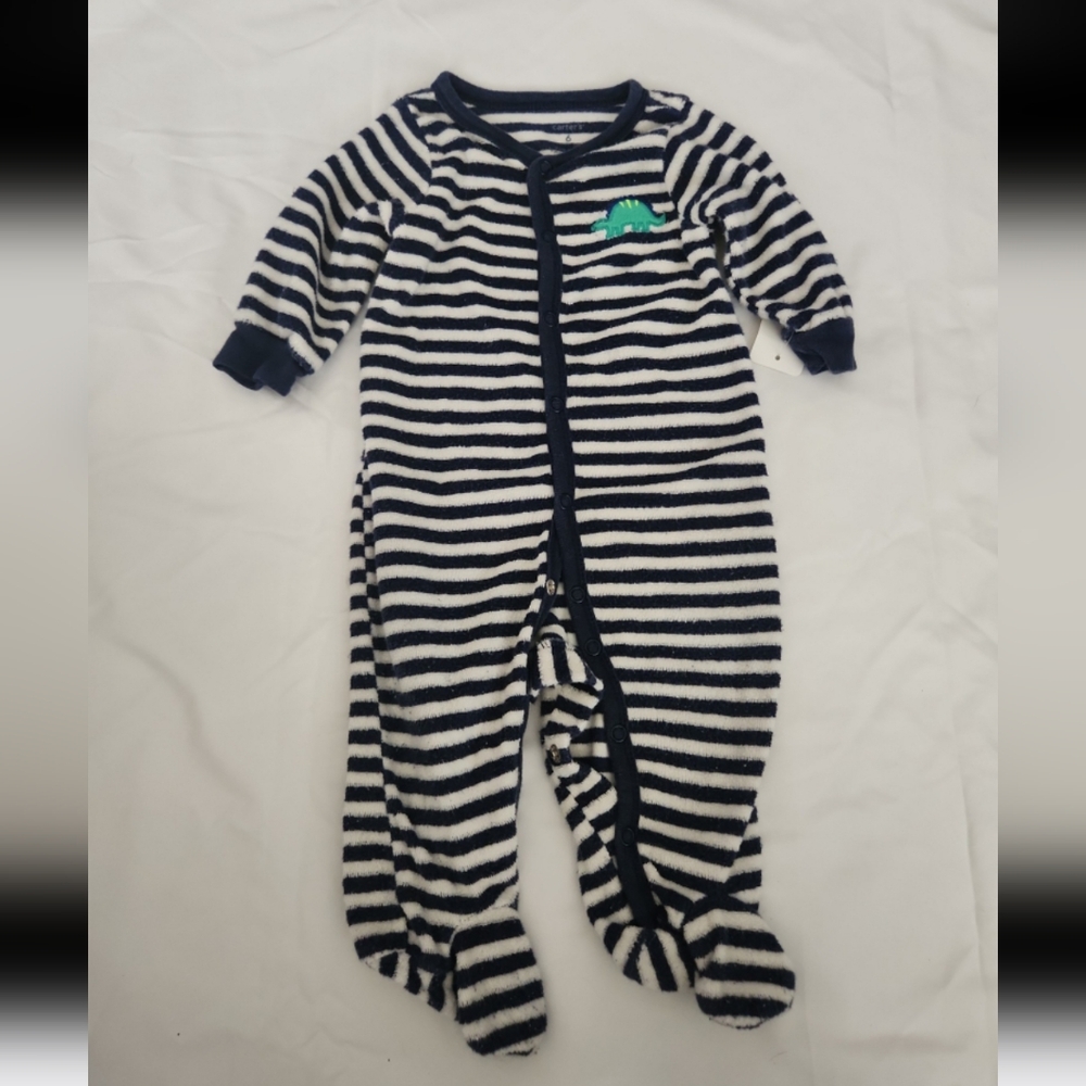 Carters infant boy 6m blue striped dinosaur onesie #KK4